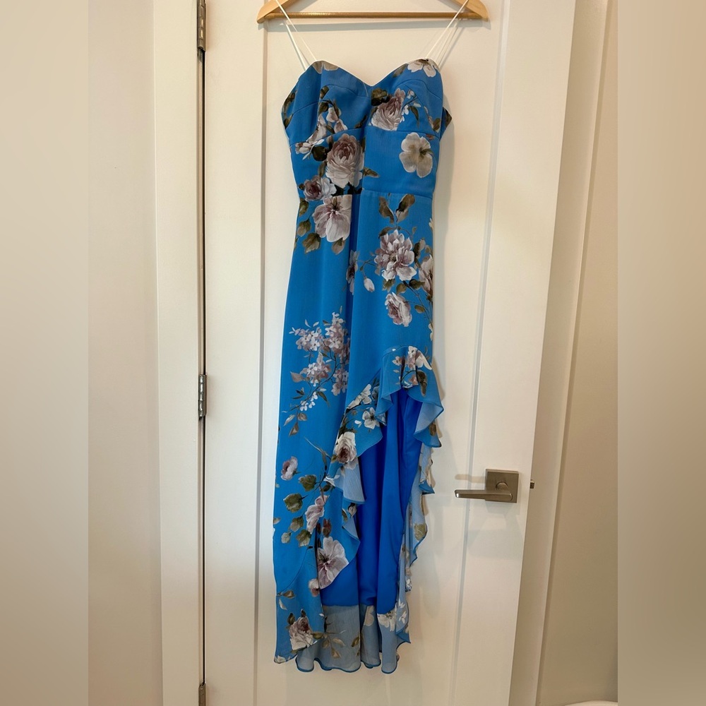 Amanda Uprichard Eden Blue Strapless Asymmetrical Cocktail Dress - Picture 3 of 7